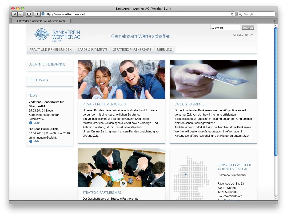 Bankverein Werther: Website