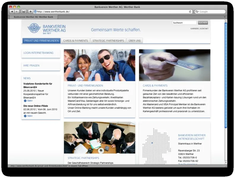 Bankverein Werther: Website, Ansicht 2
