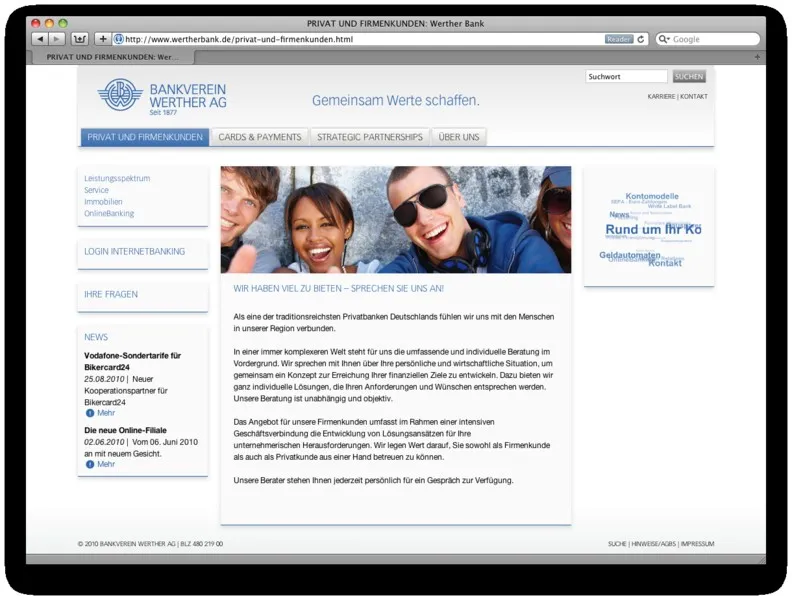 Bankverein Werther: Website, Ansicht 3
