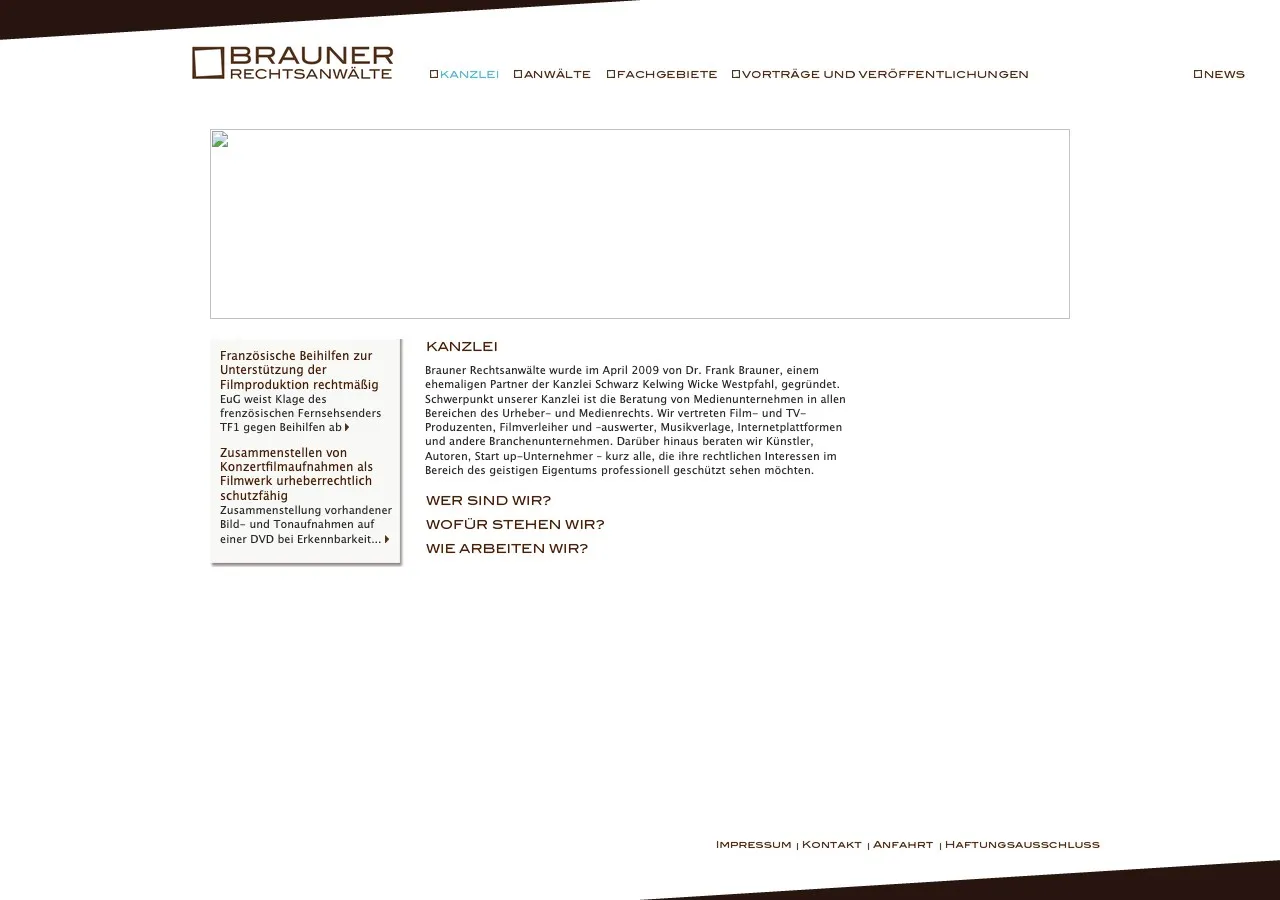 Brauner Rechtsanwälte: Startseite der Website, 2011