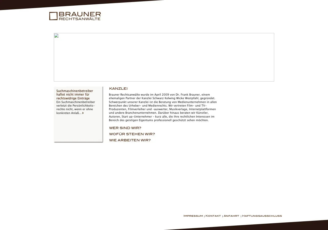 Brauner Rechtsanwälte: Startseite der Website, 2010