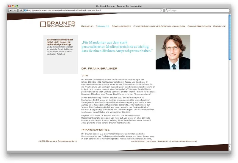 Brauner Rechtsanwälte: Brauner Website - Dr. Frank Brauner
