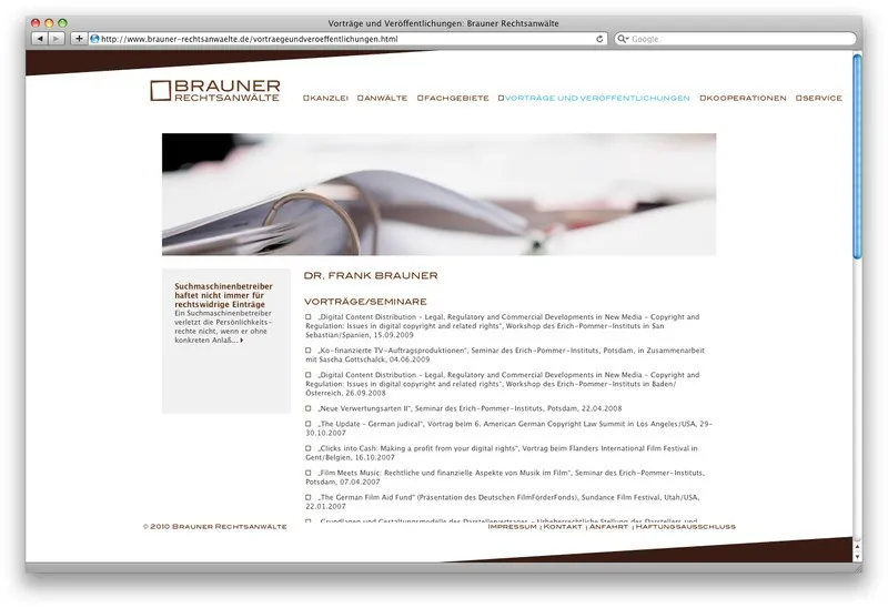 Brauner Rechtsanwälte: Brauner Website - Veröffentlichungen
