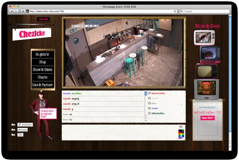 Live-Stream der Bar mit Chat auf der Chez-Icke-Website