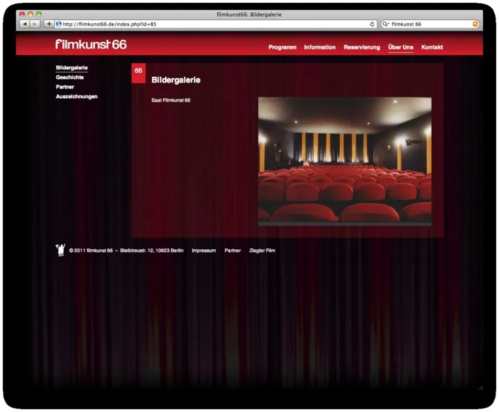 Bildergalerie der Website mit Foto des Kinosaals