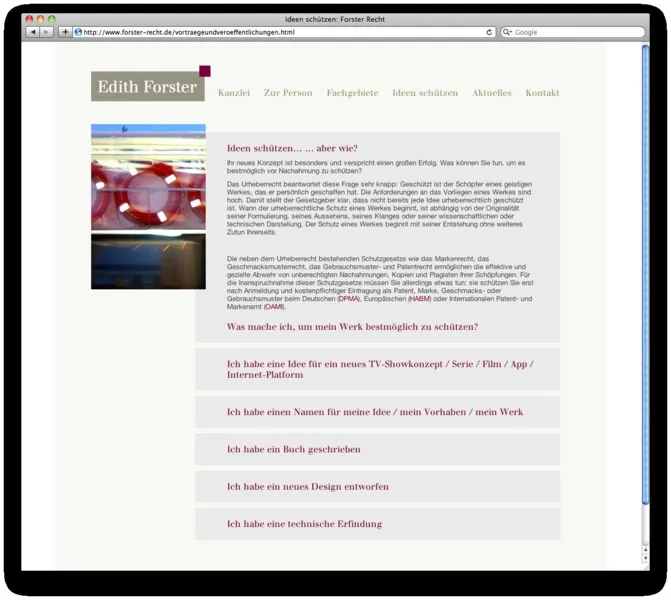 Website-Seite Ideen schützen mit aufklappbaren Fragen
