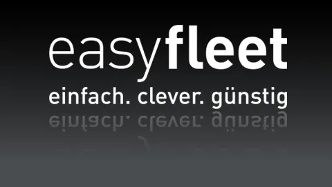 Startbildschirm easyfleet mit Slogan auf dunklem Grund