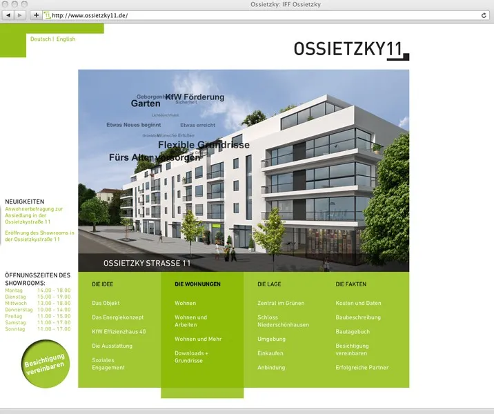 Startseite der Projekt-Website Ossietzky11 mit Übersicht aller Seiten