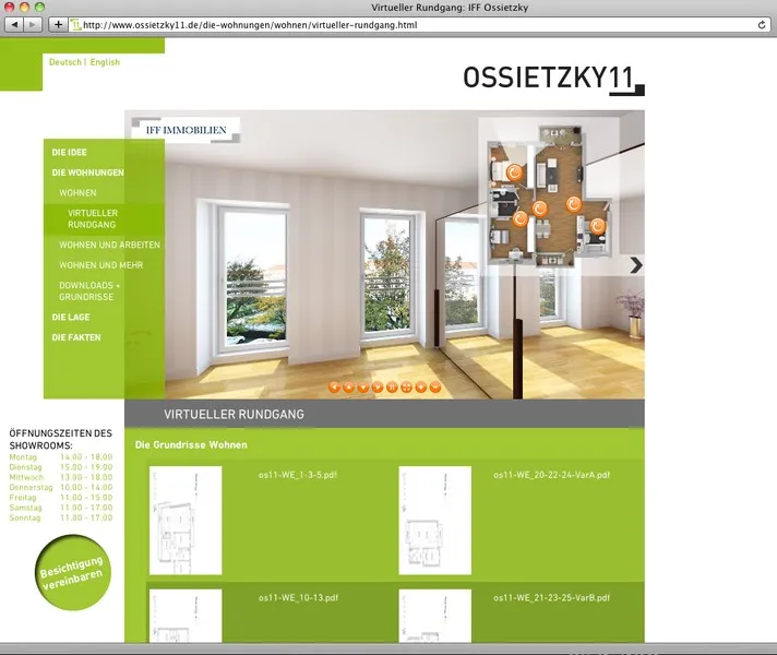 Website Ossietzky11 mit virtuellem Rundgang durch die Wohnungen