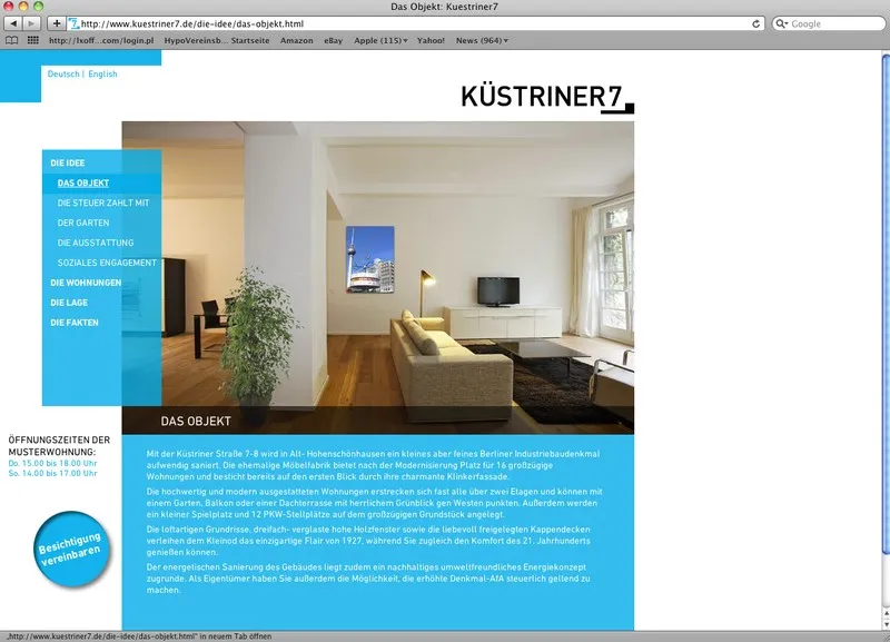 Website Küstriner7, Seite zu Idee und Objekt