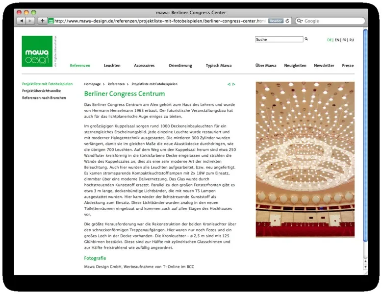 Referenzseite Berliner Congress Centrum auf der Mawa-Website