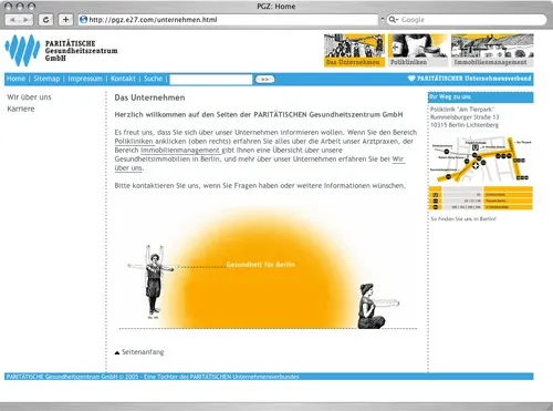 Website der Gesundheitscentrum GmbH mit Unternehmensinformationen