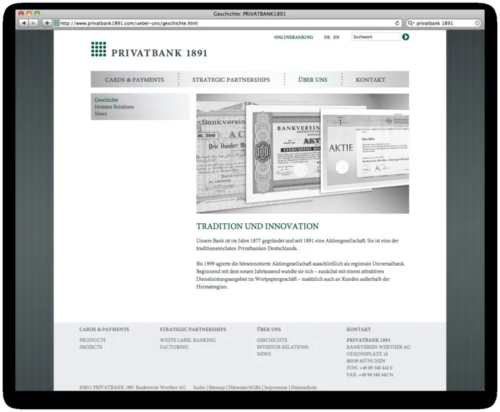 Seite zur Geschichte der Bank mit historischen Wertpapieren