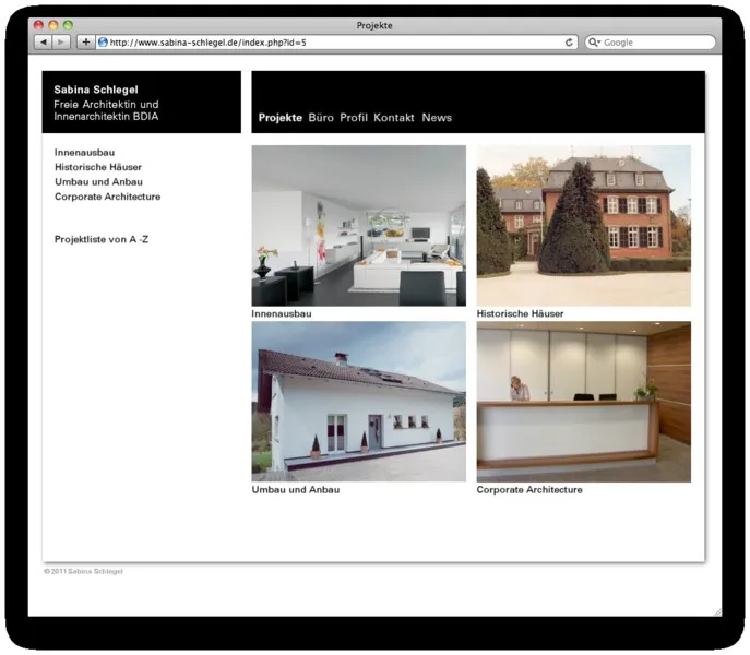 Projektübersicht mit vier Fotos nach Tätigkeitsbereichen