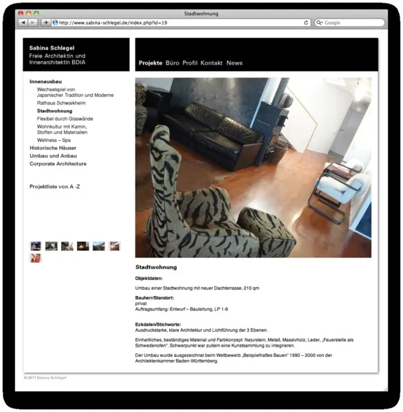 Projektseite Stadtwohnung mit Foto und Projektdaten