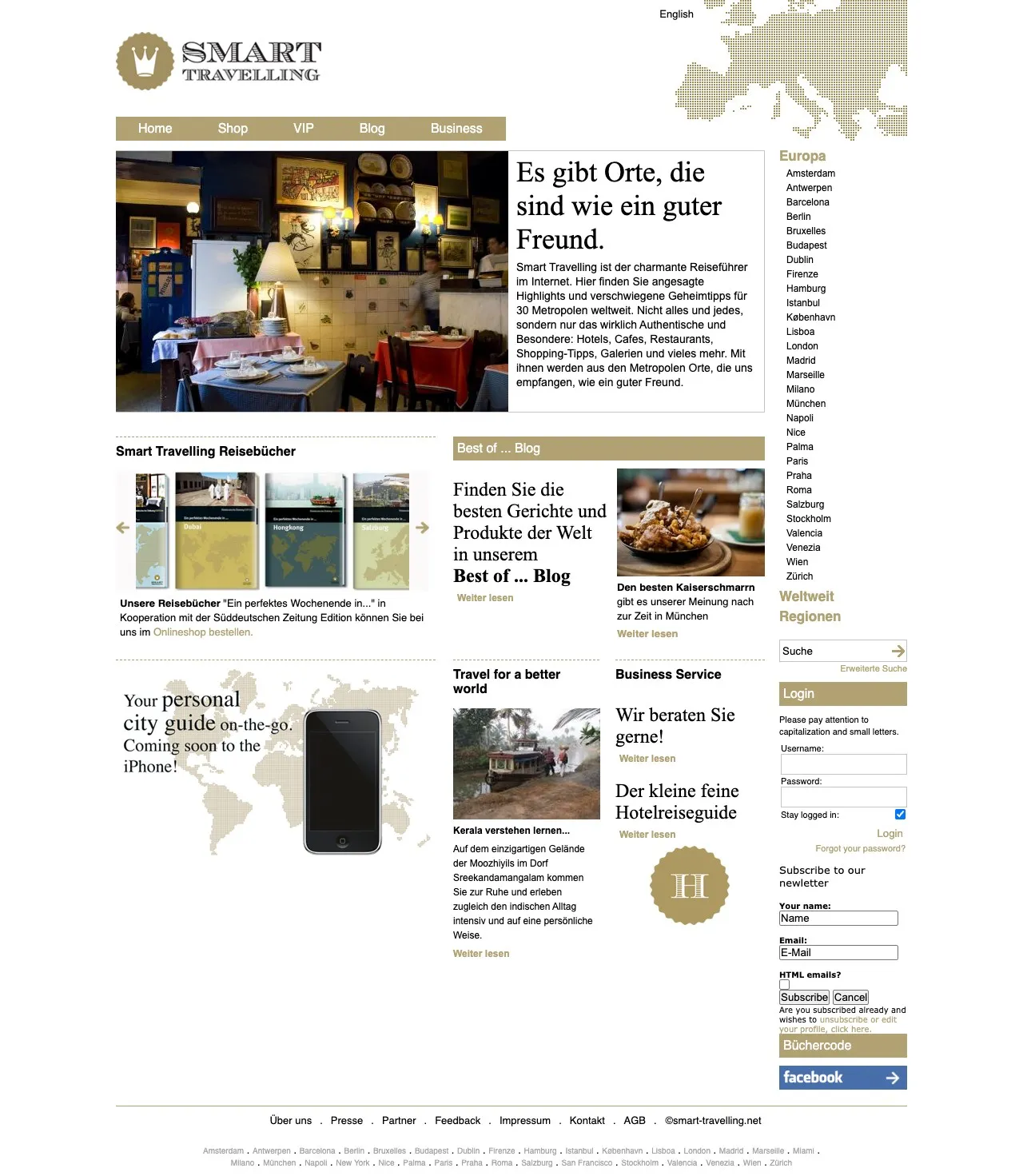 smart-travelling: Startseite der Website, 2010
