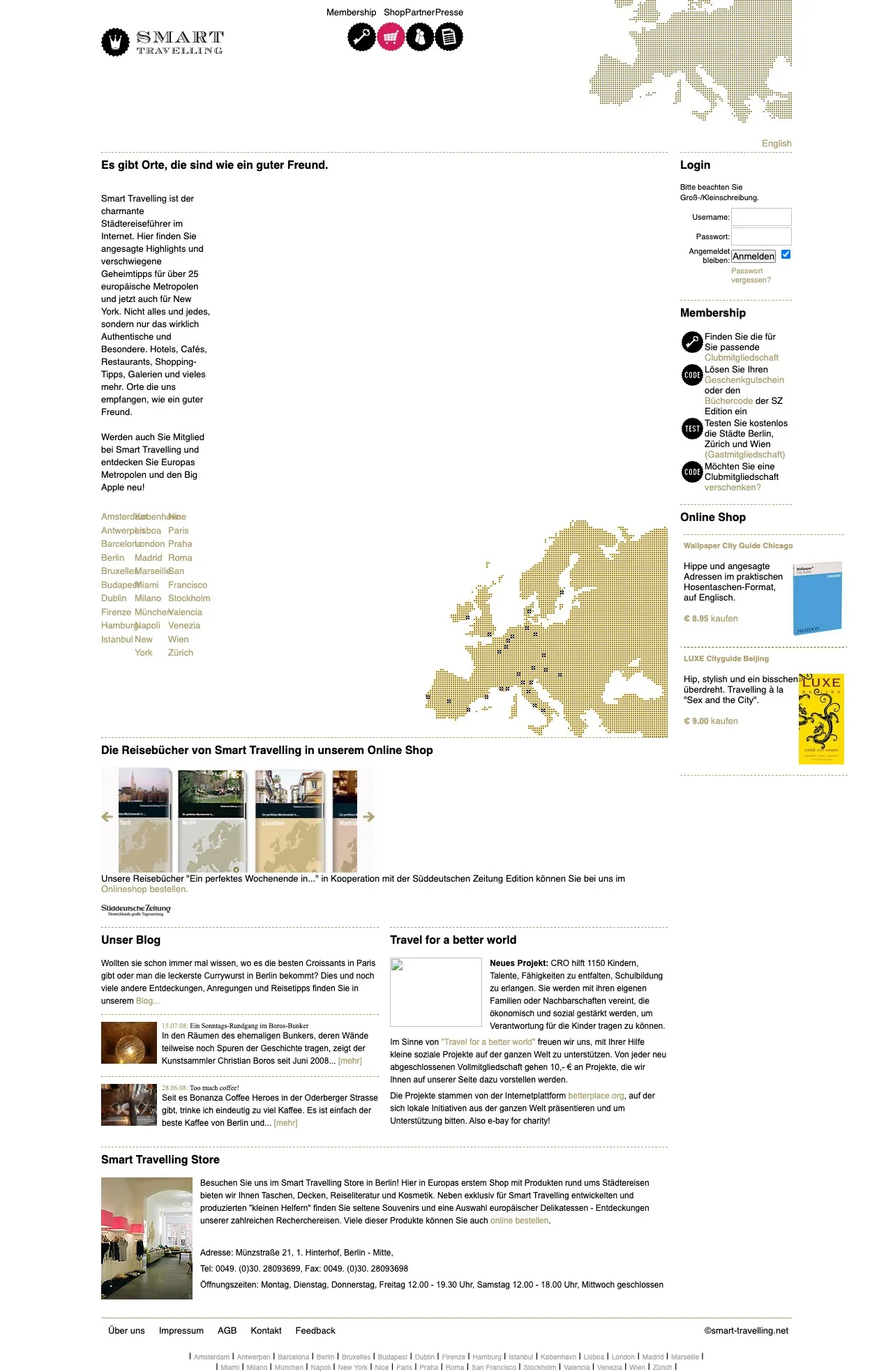 smart-travelling: Startseite der Website, 2009