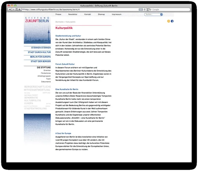 Stiftung Zukunft Berlin: Stiftung Zukunft Berlin web sub2