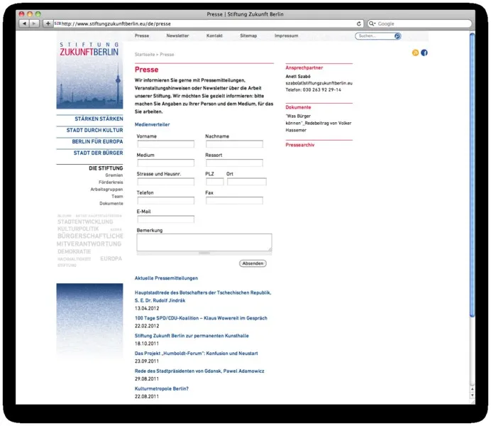Stiftung Zukunft Berlin: Stiftung Zukunft Berlin web formular