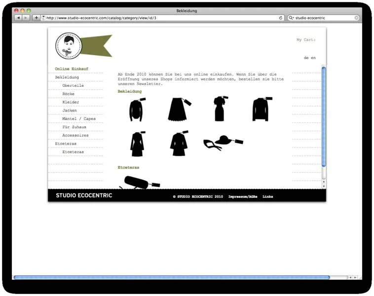 Online-Shop Seite mit Kleidungsstücken als schwarze Silhouetten