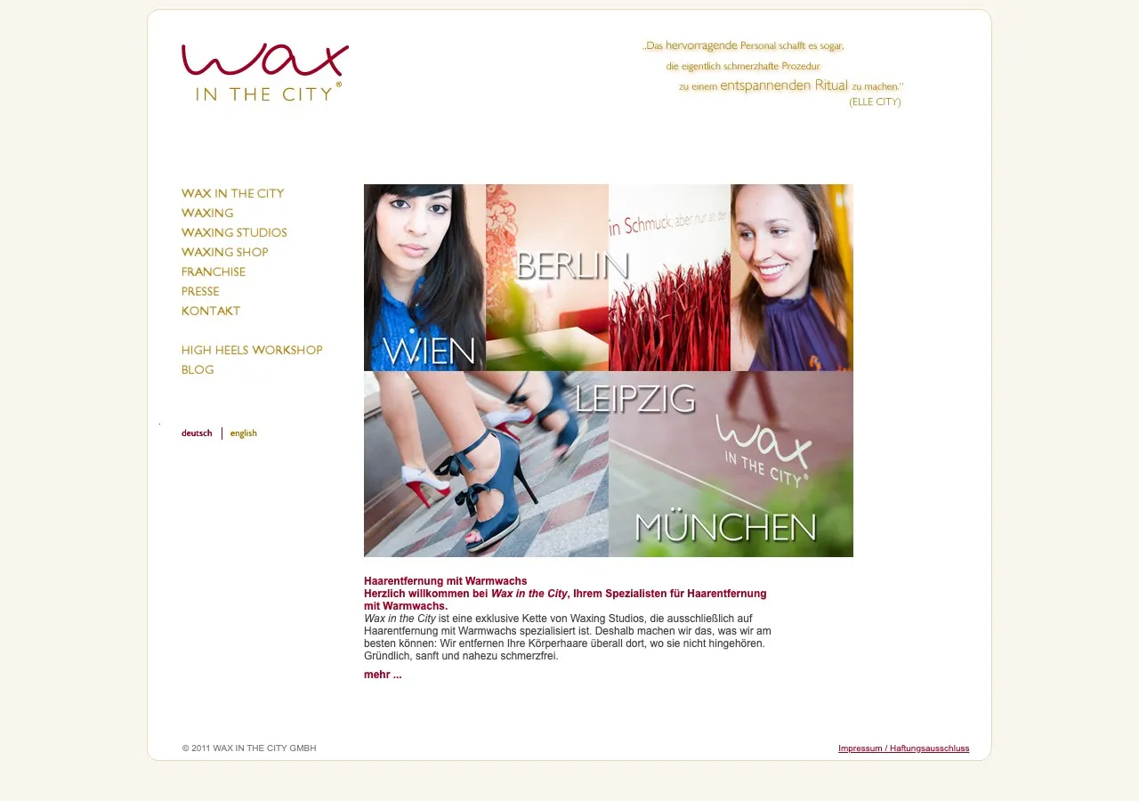 Wax in the City: Startseite der Website, 2011